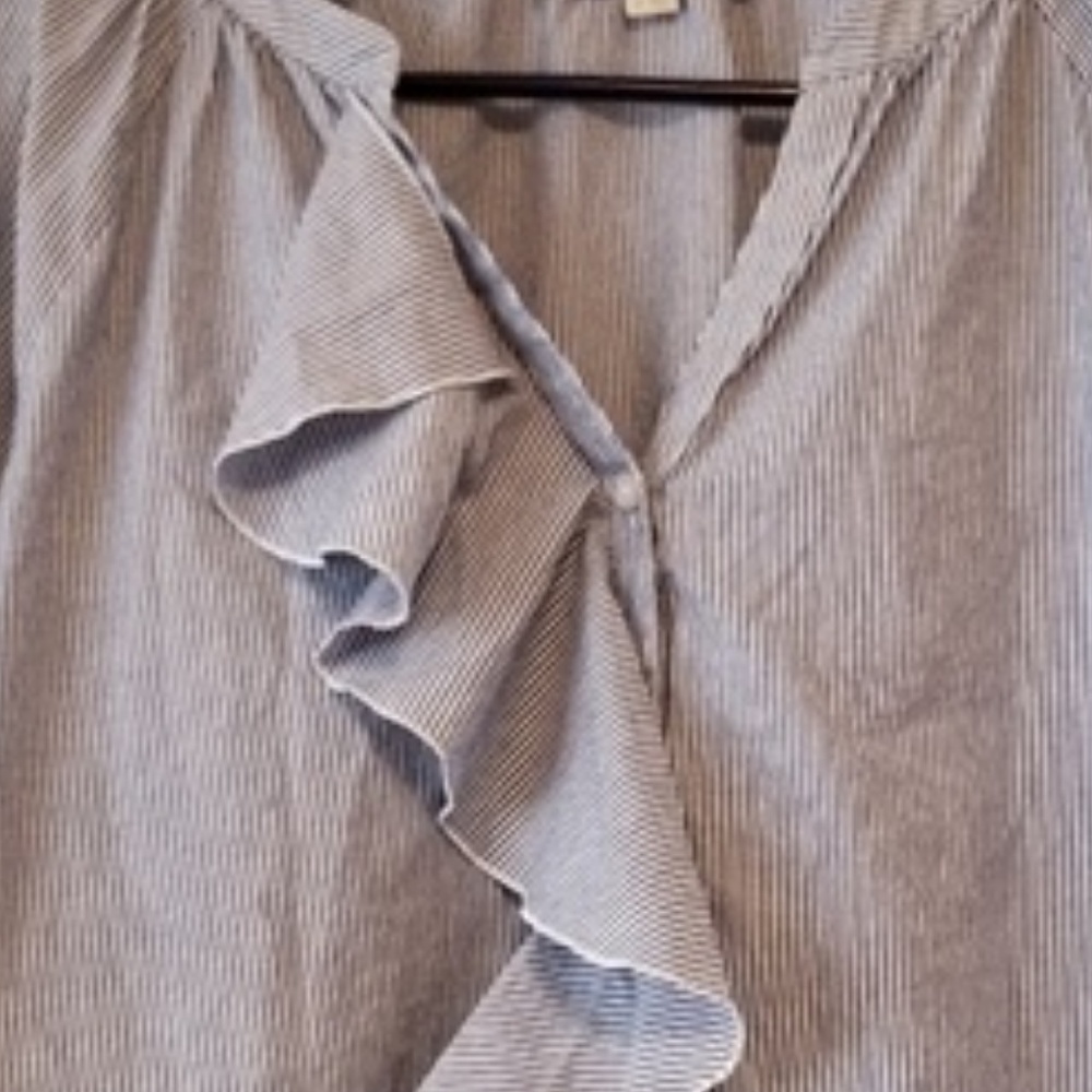 Loft Ruffled Front Blouse Blue Stripe M NWOT